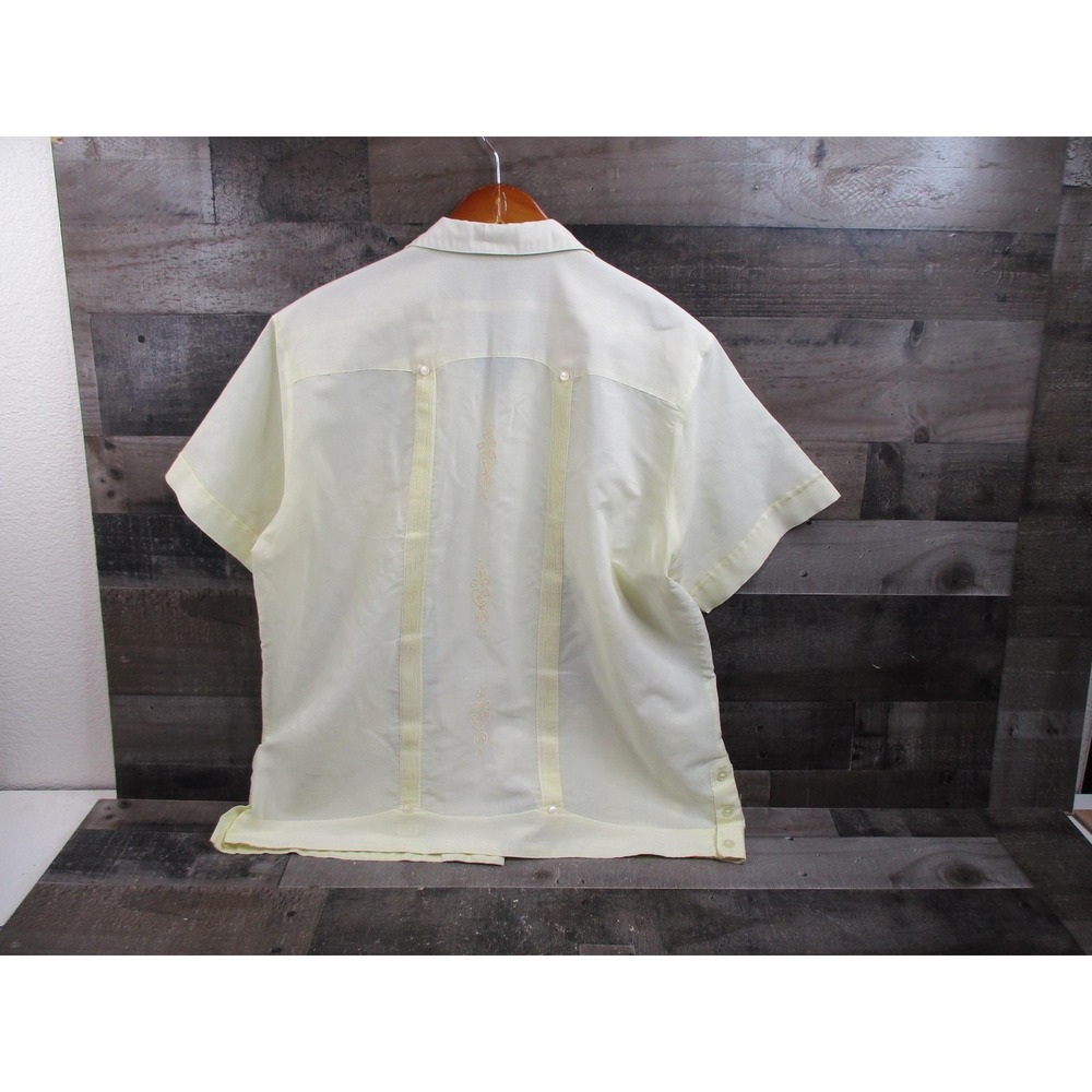 Catalogne Shirt Mens 44 Yellow Vintage Short Sleeve Guayabera Button Up - Picture 3 of 9